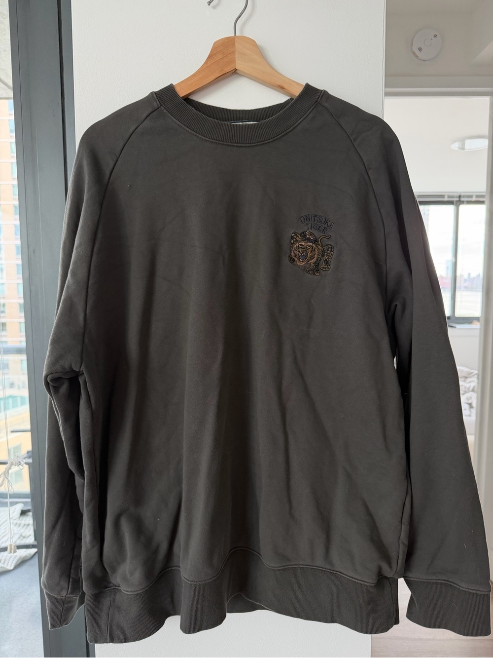 Mens Black Crewneck Sweater with Embroidered Crest